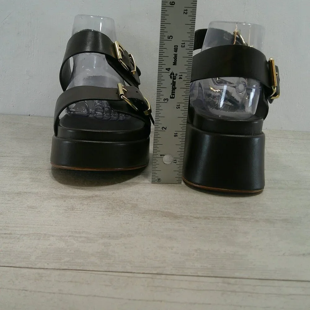 JSlides Chocolate Brown Leather Y2k Style Brooke Platform Comfort Sandals SZ 11
